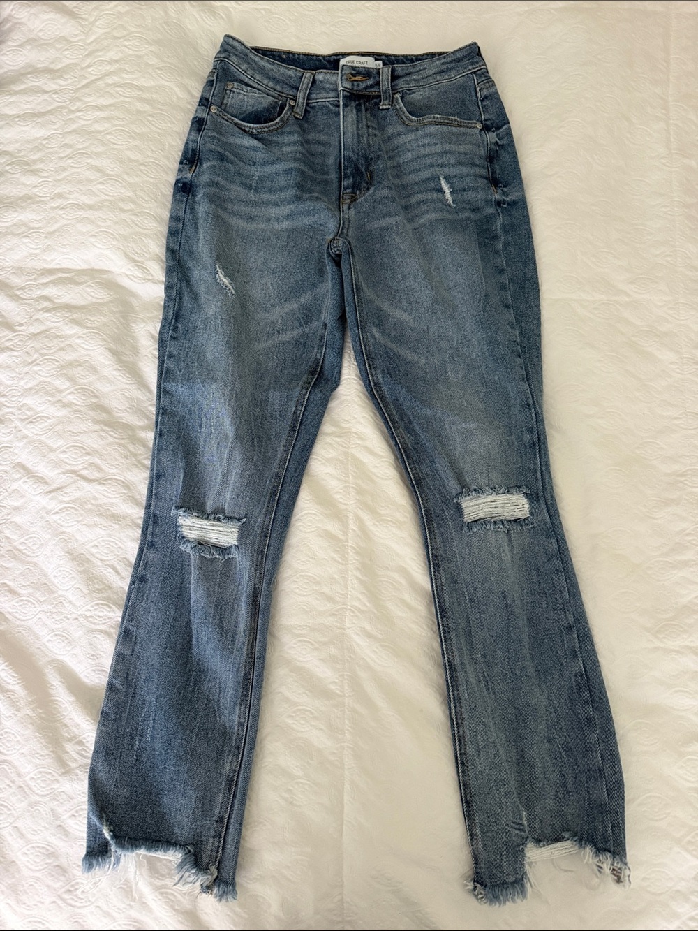 True Craft Straight-Leg Distressed Jeans in Denim Blue